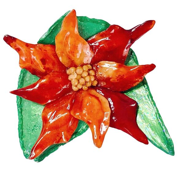 Vintage Resin Poinsettia Christmas Flower Holiday Brooch Abstract Festive Pin - Picture 1 of 11